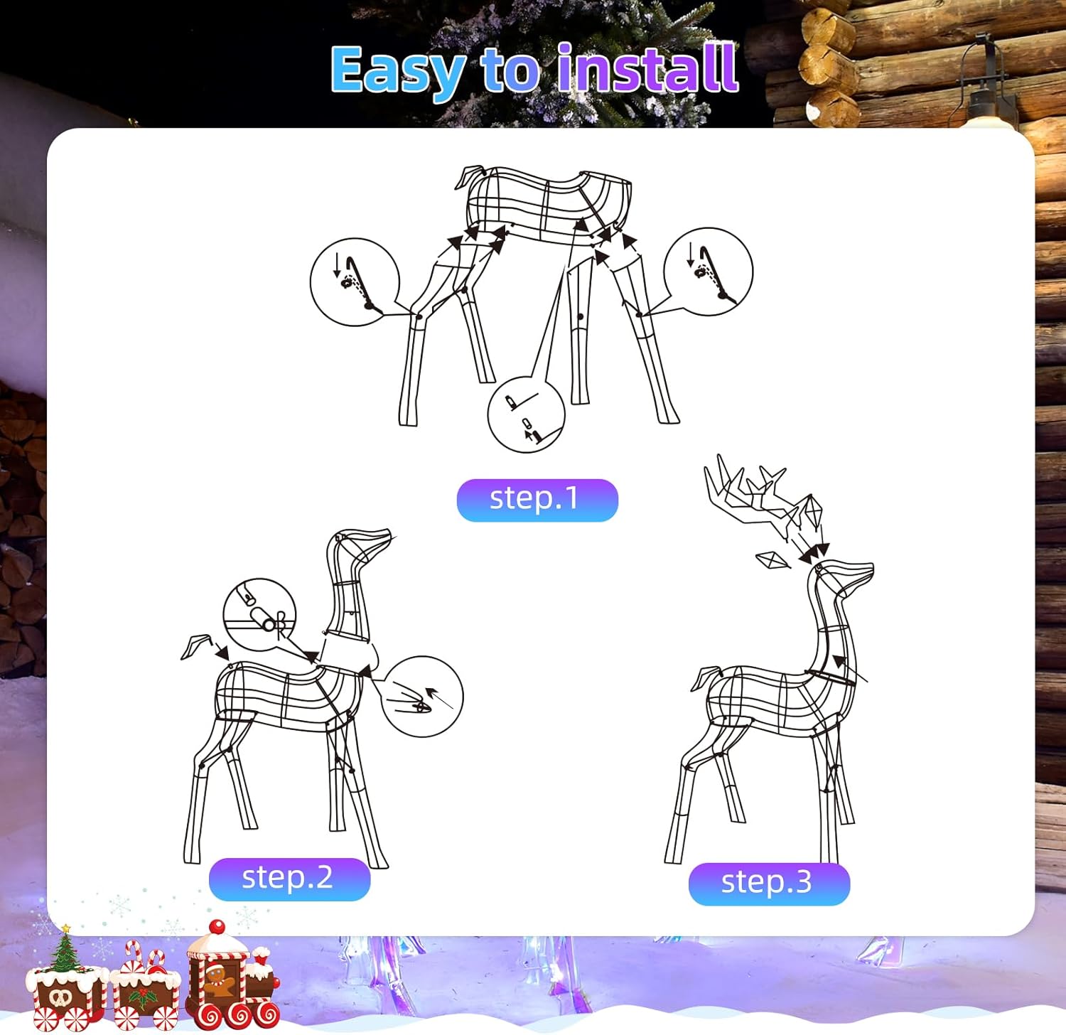 3-Piece Lighted Prismatic Reindeer