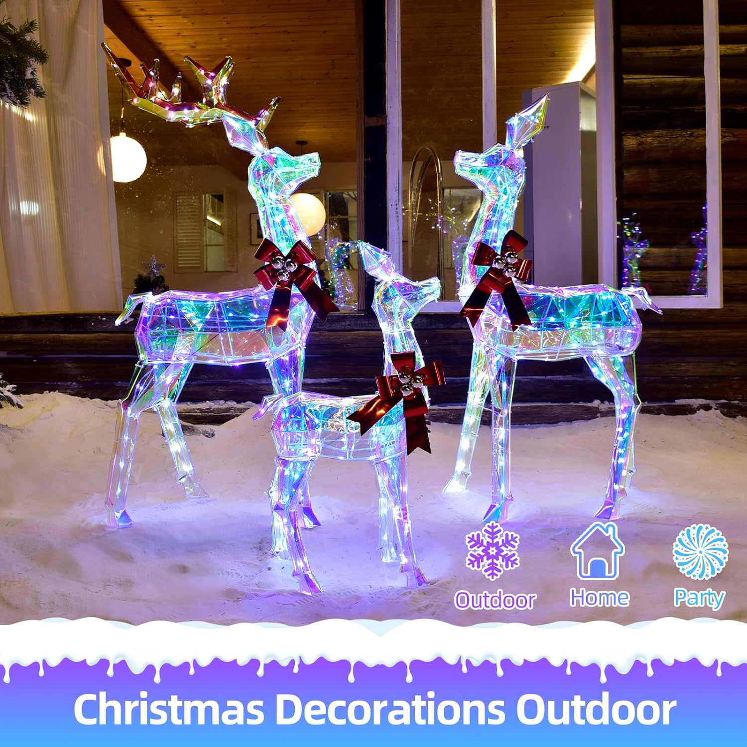 3-Piece Lighted Prismatic Reindeer