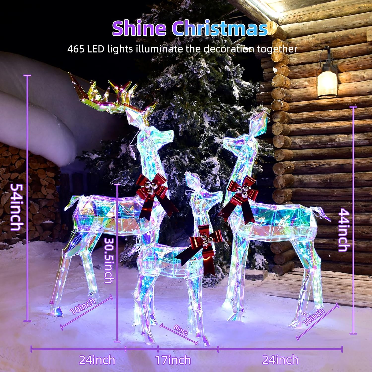 3-Piece Lighted Prismatic Reindeer