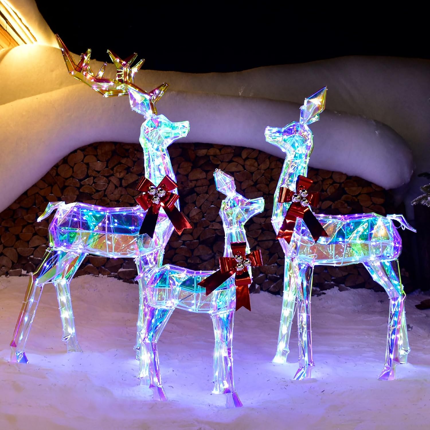 3-Piece Lighted Prismatic Reindeer